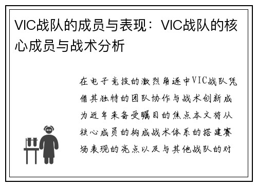 VIC战队的成员与表现：VIC战队的核心成员与战术分析
