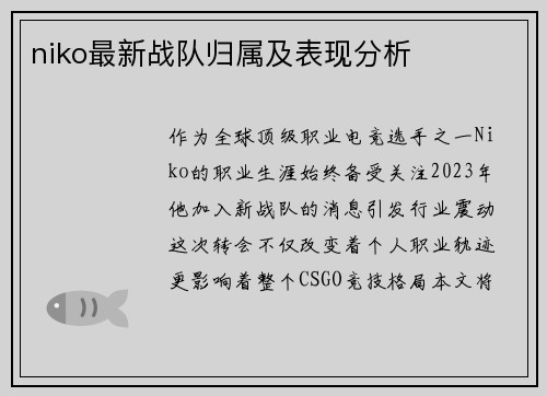 niko最新战队归属及表现分析