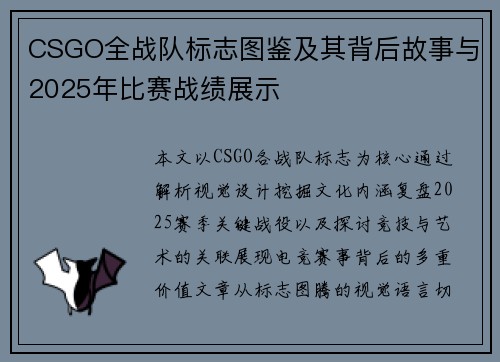 CSGO全战队标志图鉴及其背后故事与2025年比赛战绩展示
